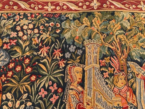 Vintage Floral French Tapestry Goblins Hunting Medieval Wall Hanging 104x84 cm - Picture 8 of 12