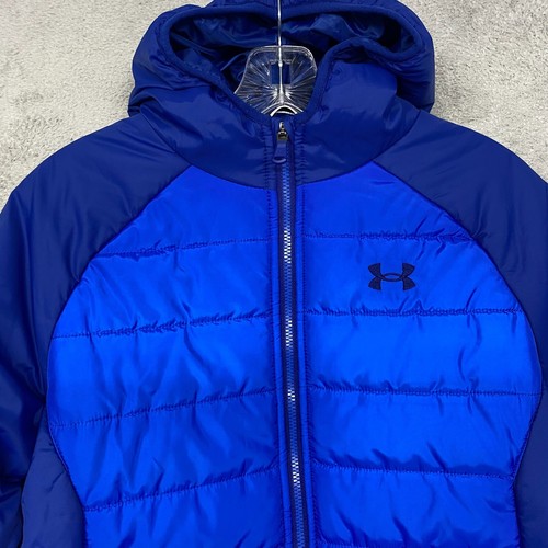 Under Armour Jacket Boys Extra Large Blue Puffer Coat Hoodie Cold Gear Outdoors - Picture 2 of 8