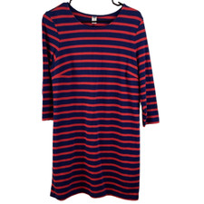 Old Navy Womens Petite Medium Blue Red Striped Dress Nautical 3/4 Sleeve