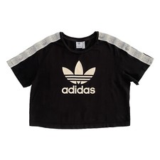 Adidas Originals Trefoil Logo Tape Shoulders Black Crop T-Shirt Women's Size XL