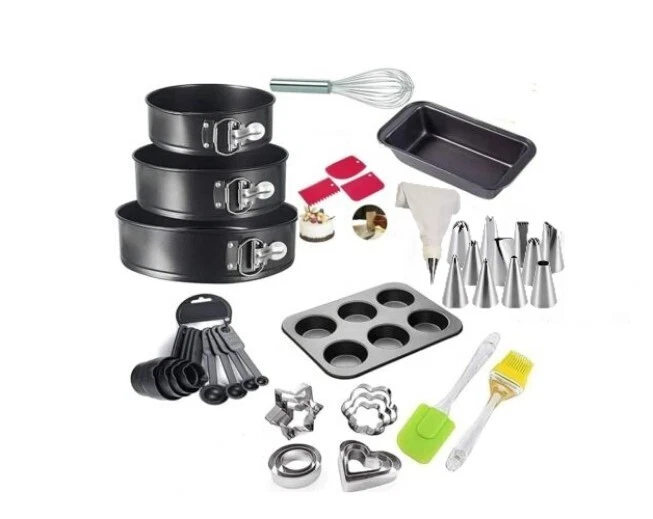Baking Combo of 3pcs Round cake mould with muffin tray, Icing Tips, Baking Tools