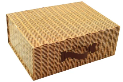 JAFFA IMPORTS Empty Cardboard Christmas Gift Hamper Box with Lid - Wicker Print - 42x32x16cm