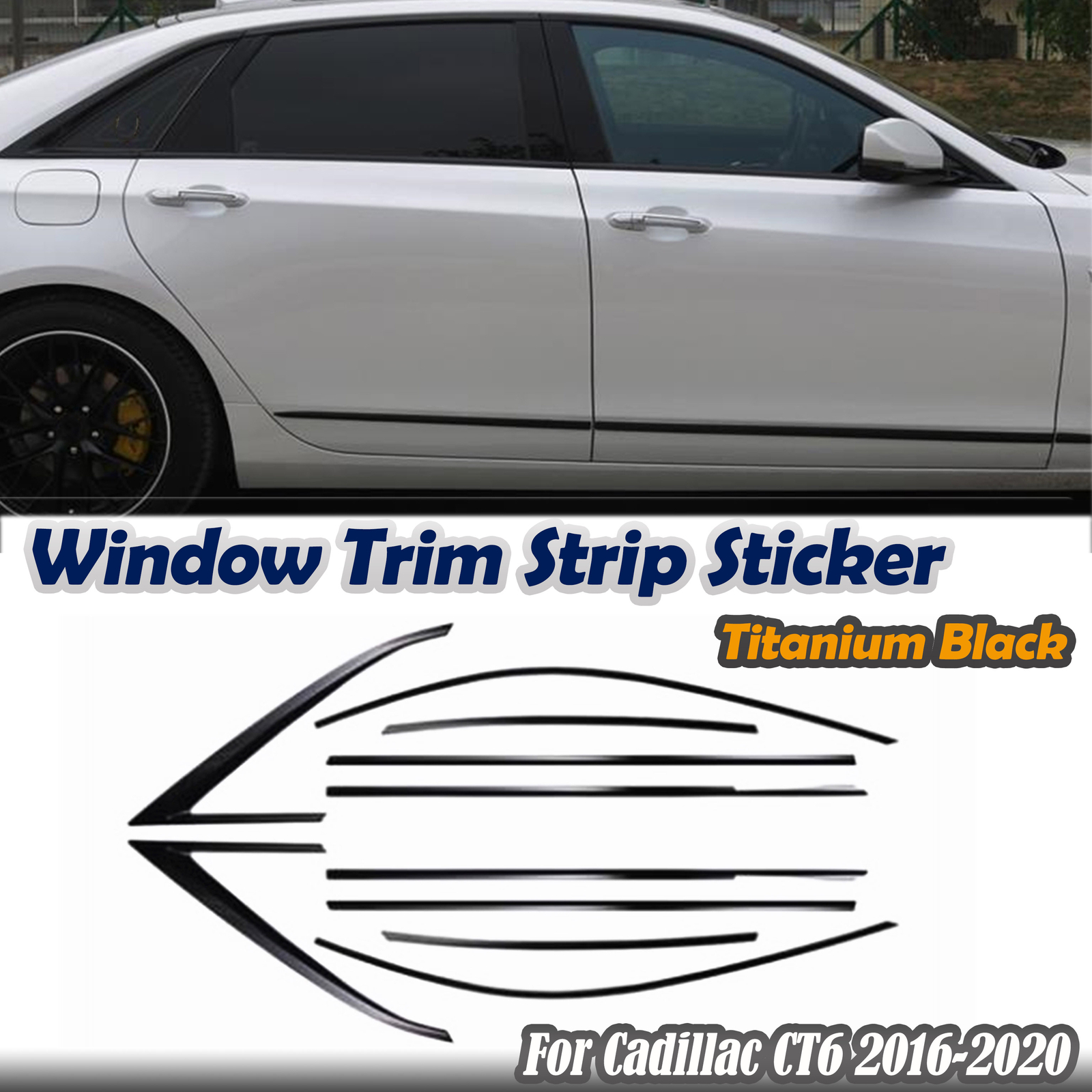 Car Window Frame Trim Strip Sticker For Cadillac CT6 2016-2022 2019 Titanium BLK