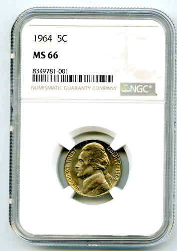 1964 5C JEFFERSON NICKEL - NGC MS66 - HIGH GRADE GEM UNC