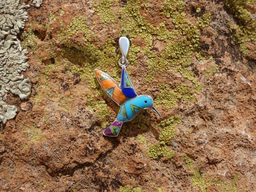 Kolibri Sterlingsilber 925 Multi Edelstein Opal eingelegt Bunt Anhänger U25 - Bild 3 von 9