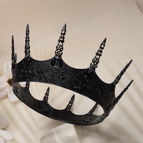 9cm Tall Black Men’s Crown Drama Cosplay Imperial Medieval King Metal Crown - Picture 7 of 7
