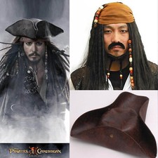 Pirates of the Caribbean Jack Sparrow Tri Corner Buccaneer Hat Wig Set Hot