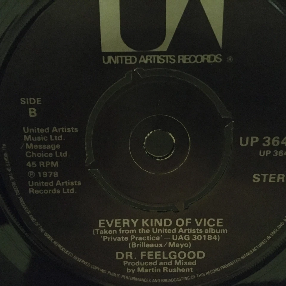DR FEELGOOD - MILK AND ALCOHOL / EVERY KIND OF VICE - UK IMPORT 7” 45 RPM SINGLE - Image 4 of 4
