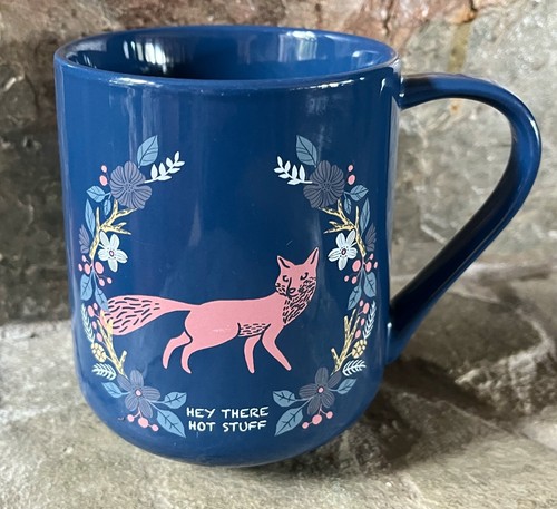 THRESHOLD BLUE CERAMIC BOTANICAL FOX HEY THERE HOT STUFF LARGE OVERSIZED MUG
