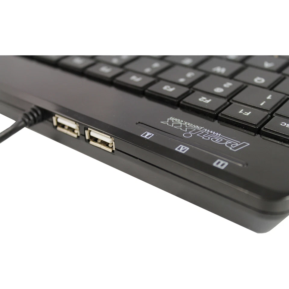 Perixx PERIBOARD-505H PLUS DE, Mini USB-Tastatur, Trackball, Hub, schwarz - Bild 2 von 3