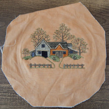 HOMEMADE Embroidered Picture on Fabric ORANGE HOME Ready for Hoop 9" Cottagecore