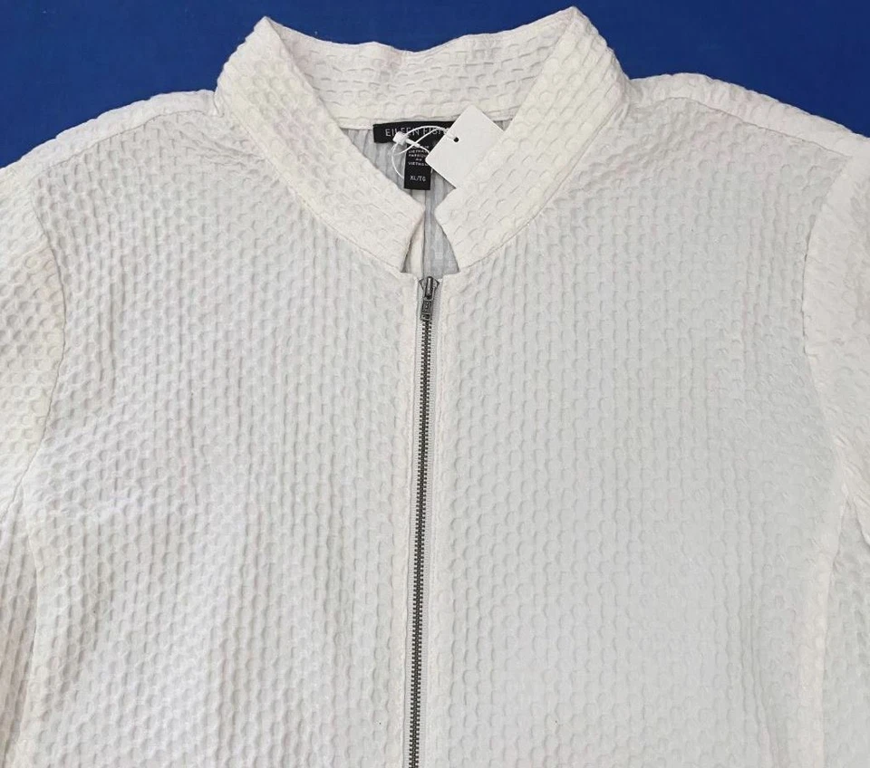 Chaqueta Eileen Fisher Grande Marfil Cuello Mandarín Elastizada $298 Cremallera Nueva con Etiquetas Nueva L Foto 3 de 4