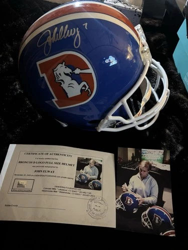 John Elway Authentic Autographed Full SZ Denver Bronco Riddell Throwback Helmet
