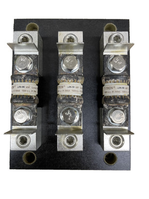 Buss T-Tron JJN-80 300VAC 160VDC 80A three fuses with fuse block.