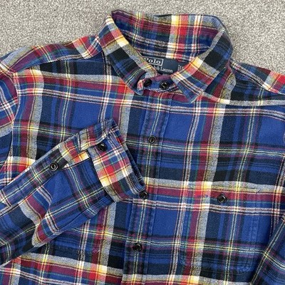 Polo Ralph Lauren Plaid Flannel Shirt Chin Strap Work Lumberjack Outdoors Men XL