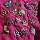 Vintage Floral Motif Brooches, Costume Jewelry, Some Signed -Sarah Cov & Trifari