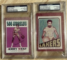 Wilt Chamberlain + Jerry West Lakers c. 1980s Signed Cards PSA DNA Certified