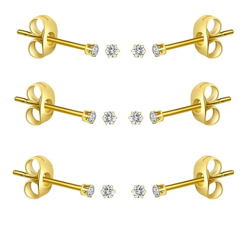 FOSIR 6 Pairs Tiny Women's Stainless Steel Round Clear Cubic Zirconia Stud Ea... - Picture 1 of 4