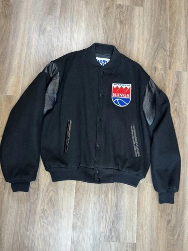 Vintage 80s Chalk Line Sacramento Kings Wool Leather Varsity Jacket USA Large video thumbnail