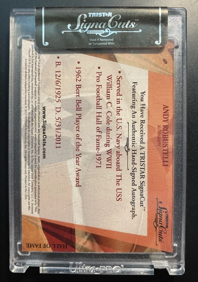 2012 SignaCuts NFL Legends ANDY ROBUSTELLI New York Giants AUTO 🔥 - Image 3 of 3