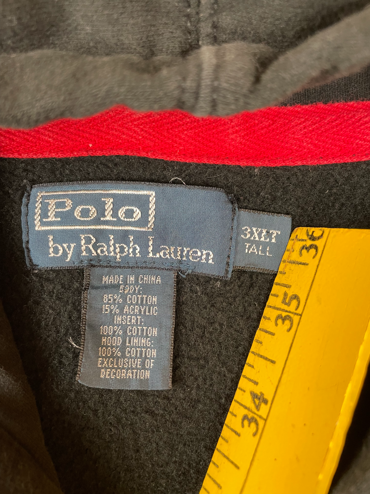 Felpa con cappuccio vintage Polo Ralph Lauren uomo taglia 3XLT Big Pony Crest full zip nera bianca