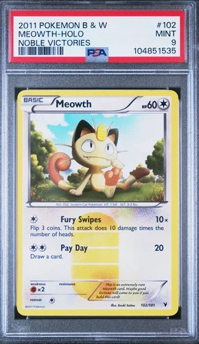 Pokemon Black & White Noble Victories Meowth Holo 102/101 Secret Rare PSA 9 Mint