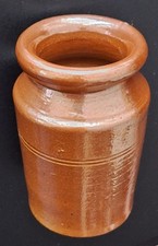 Antique Salt Glazed Stoneware Master Ink Bottle Crock Jar 4.25" Brown Primitive