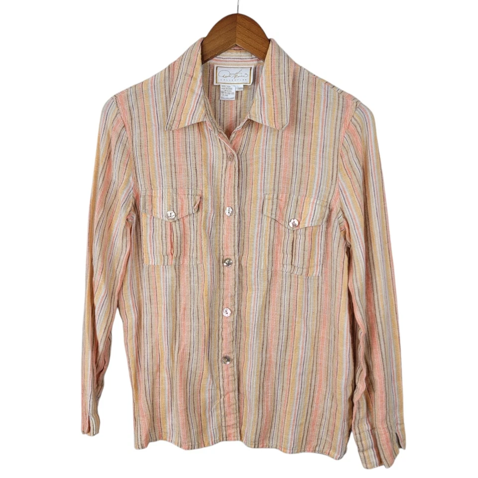 Diane Newman льняной на пуговицах верхний размер средний полоски желтовато-коричневый оранжевый женщин - Изображение 2 из 4