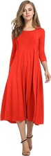 HOTOUCH Trapeze Dress Midi Modest Minimalist Jersey Chic 3/4 Sleeve Red 2XL NWT