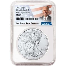 2021 $1 1-oz T1 American Silver Eagle NGC MS69 FDI Biden Label
