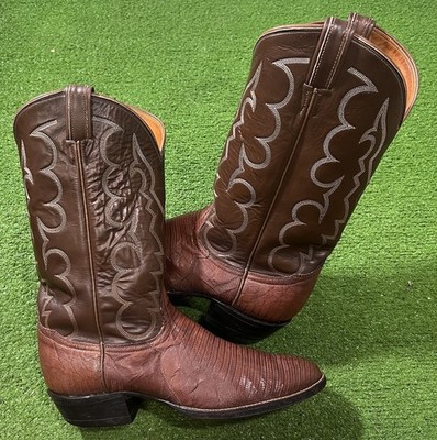 Vintage Tony Lama Gold Label Exotic Leather Boots 11.5 Cognac Teju Lizard 1970s