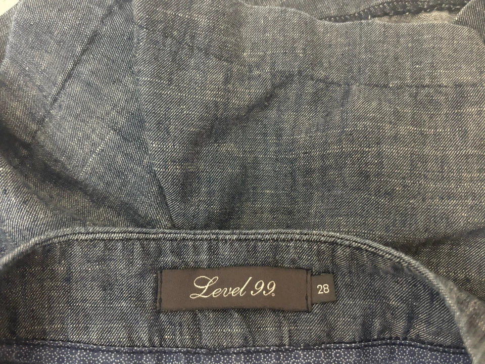 Shorts feminino Level 99 mistura de linho tamanho 28 azul escuro zíper frontal plano E1 - Imagem 4 de 4