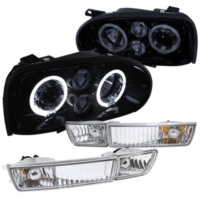 For Volkswagen Golf MK3 Dual Halo Projector Headlight+Clear Bumper Fog Lamps