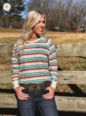 Ariat R.E.A.L Rosa Serape Sweatshirt Retro Striped Knit Top Western Boho Gypsy