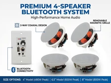 4* Herdio 2-Way Bluetooth Ceiling Speakers + in Wall Amplifier Receiver 3 Sizes