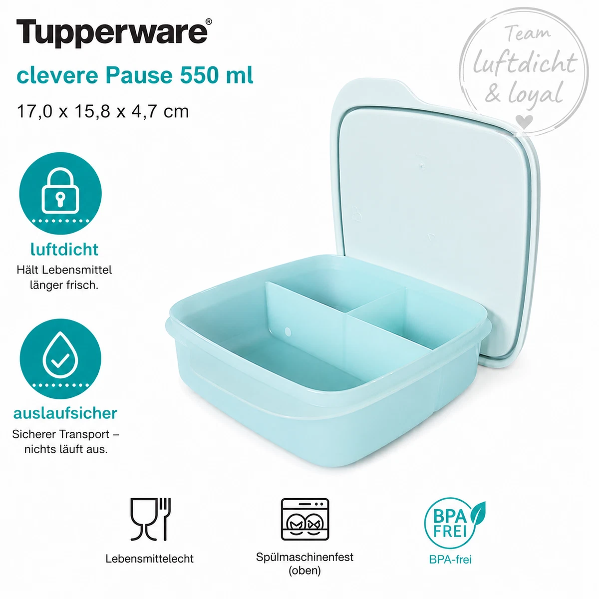 Tupperware Clevere Pause Brotdose Mit Trennwand – Inklusive Kugelschreiber, Große Lunchbox Für Unterwegs