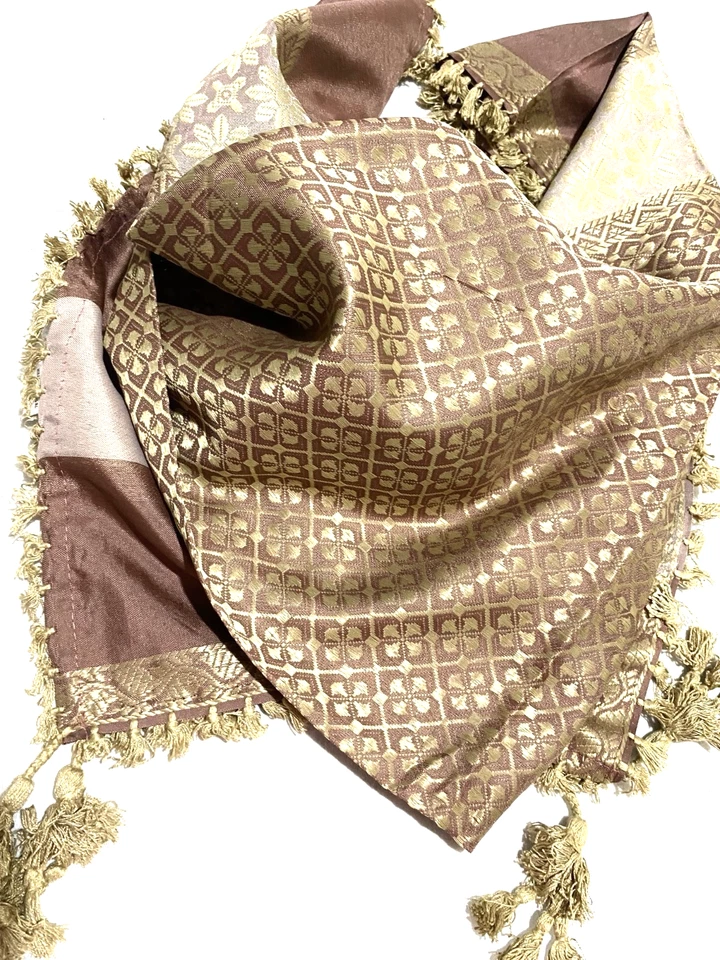 Lenço exclusivo marrom dourado kufiyah, bandana do deserto, vestido árabe estilo antigo vintage - Imagem 3 de 3