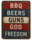 BBQ Beers Guns God Freedom Vintage Metal Sign Rustic Patriotic Wall Decor 8x12