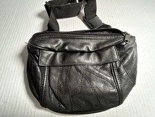 Black BS Labeled Leather Fanny Pack VTG Excellent Condition Unisex
