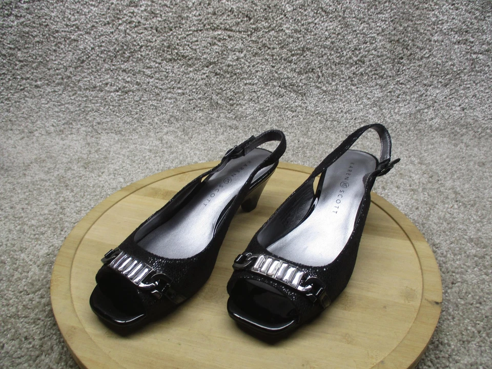 Karen Scott Shoes Womens Size 6.5 Black Slingback Peep Toe Heel Anyaa KS-ANYAA - Image 2 of 4