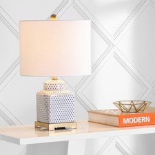 Catherine 21.5" Ceramic/Metal Ginger Jar LED Table Lamp, White/Navy by JONATHAN