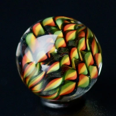 Bryan Trillas Glass Marble/Filigree Cane/UV Reactive/Red Green Yellow/0.8-0.9 in - Image 1 of 4