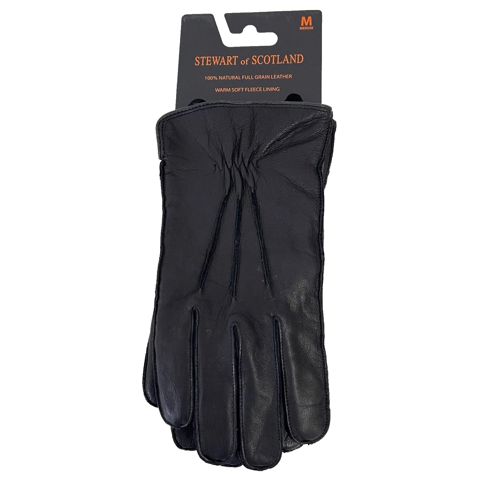 Stewart of Scotland Fleece Lined Natural Black Leather Womens Gloves New Size M