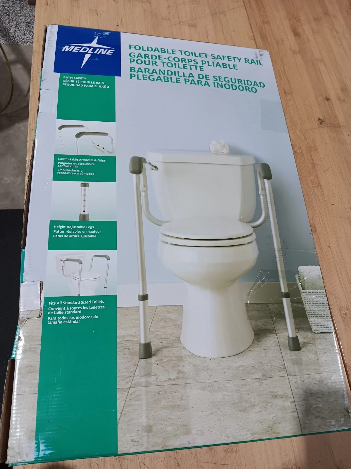 Medline Foldable Toilet Safety Rail Adjustable Height Robust