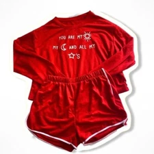NEW With Tags Romwe Two Piece Red Long Sleeve with Track Shorts Size Medium