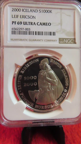 2000 Iceland Silver 1000k Leif Ericson NGC PF 69 Ultra Cameo 