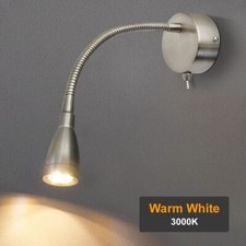 LED Bedside Reading Light Wall Mounted Switched Flexible Arm Light Brush Chrome