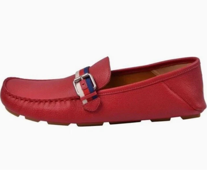 Gucci Red Leather Driver With Gold BEE and red and Navy trim SIZE 10G NEW! Gucci Red, White, And Navy Calfskin Queen Margaret Bee Card  main image 2