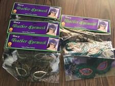 New Unisex Lot of 5 Assorted Rubies Feather Masks Mardi Gras, Carnival