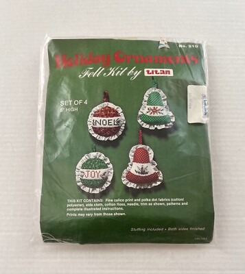 Titan Holiday Ornament Kit Calico Polka Dot Print Cross Stitch Set of 4 Vintage